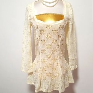 Free People Lace Boho Long Sleeve Top